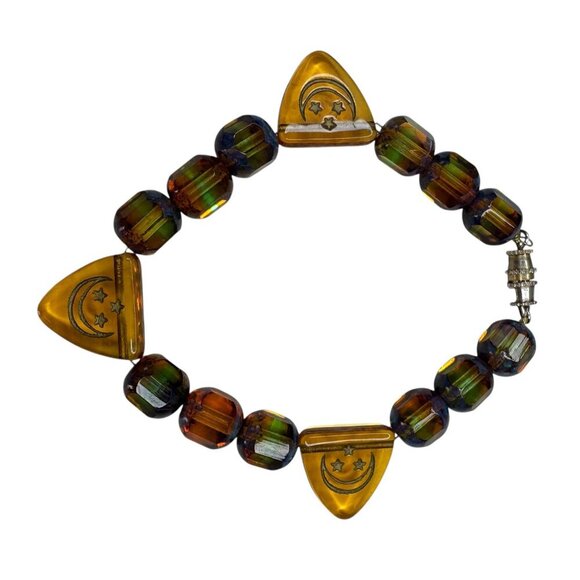 Vintage beaded bracelet with etched triangular bead details - Picture 6 of 7